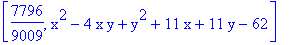 [7796/9009, x^2-4*x*y+y^2+11*x+11*y-62]